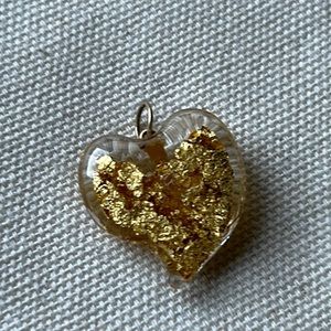 Beautiful Puffy Glass Heart Gold Flakes Necklace Pendant